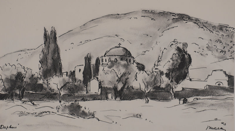 Jean MOREAU : Grèce, Monastère de Daphni, Lithographie originale signée
