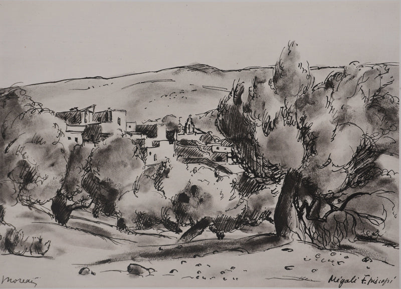 Jean MOREAU : Grèce, Megali Episcopi, Lithographie originale signée