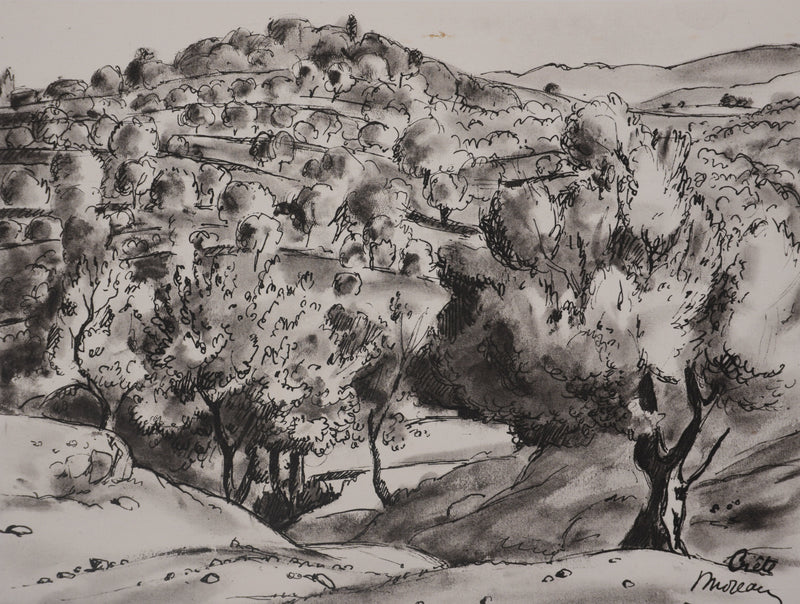 Jean MOREAU : Grèce, Les oliviers de Crète, Lithographie originale signée
