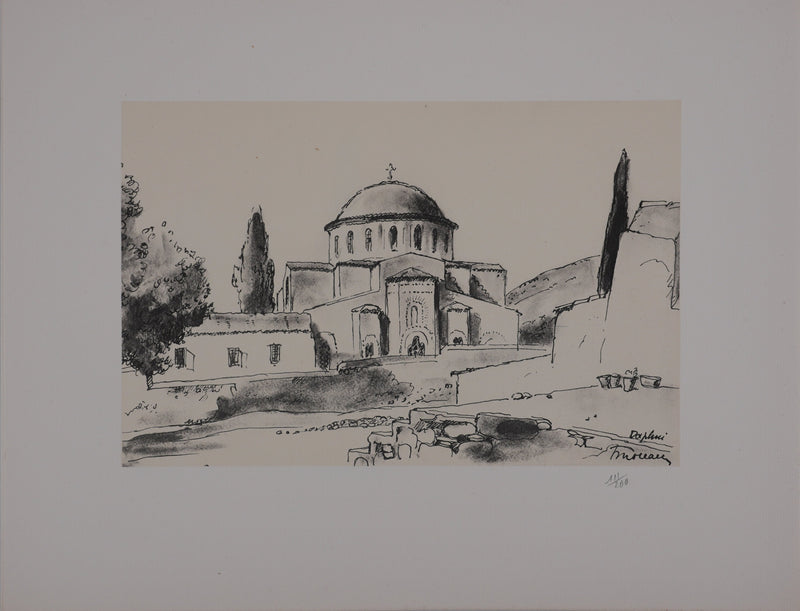 Jean MOREAU : Grèce, Le monastère, Lithographie originale signée