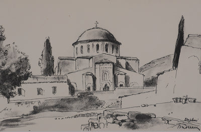 Jean MOREAU : Grèce, Le monastère, Lithographie originale signée