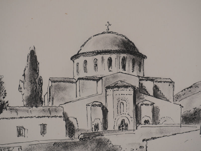 Jean MOREAU : Grèce, Le monastère, Lithographie originale signée