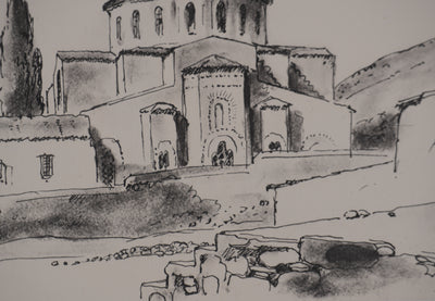 Jean MOREAU : Grèce, Le monastère, Lithographie originale signée