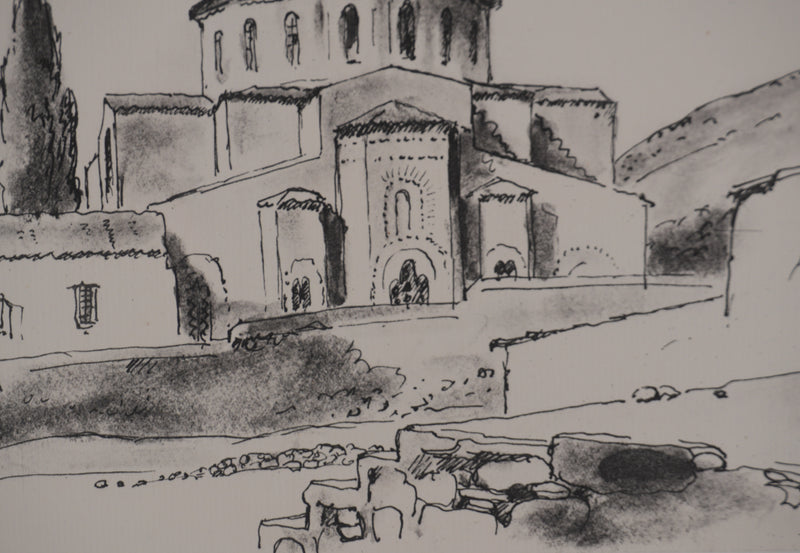 Jean MOREAU : Grèce, Le monastère, Lithographie originale signée