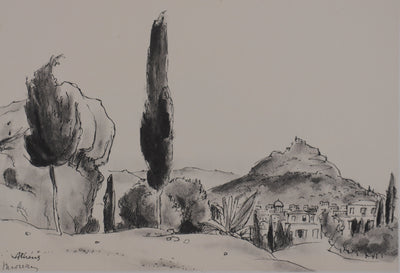 Jean MOREAU : Grèce, Paysage d'Athènes, Lithographie originale signée