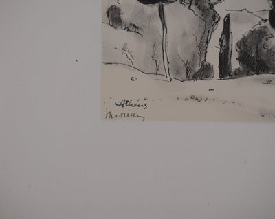 Jean MOREAU : Grèce, Paysage d'Athènes, Lithographie originale signée