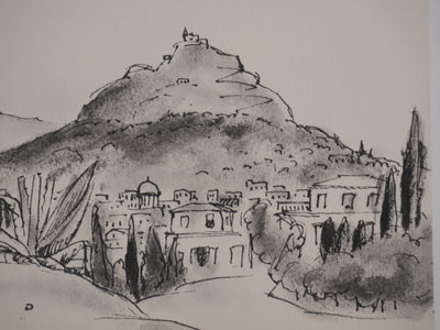 Jean MOREAU : Grèce, Paysage d'Athènes, Lithographie originale signée