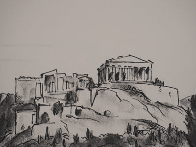 Jean MOREAU : Grèce, Vue sur l'Acropole d'Athènes, Lithographie originale signée