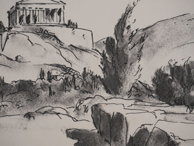 Jean MOREAU : Grèce, Vue sur l'Acropole d'Athènes, Lithographie originale signée