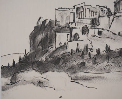 Jean MOREAU : Grèce, Vue sur l'Acropole d'Athènes, Lithographie originale signée