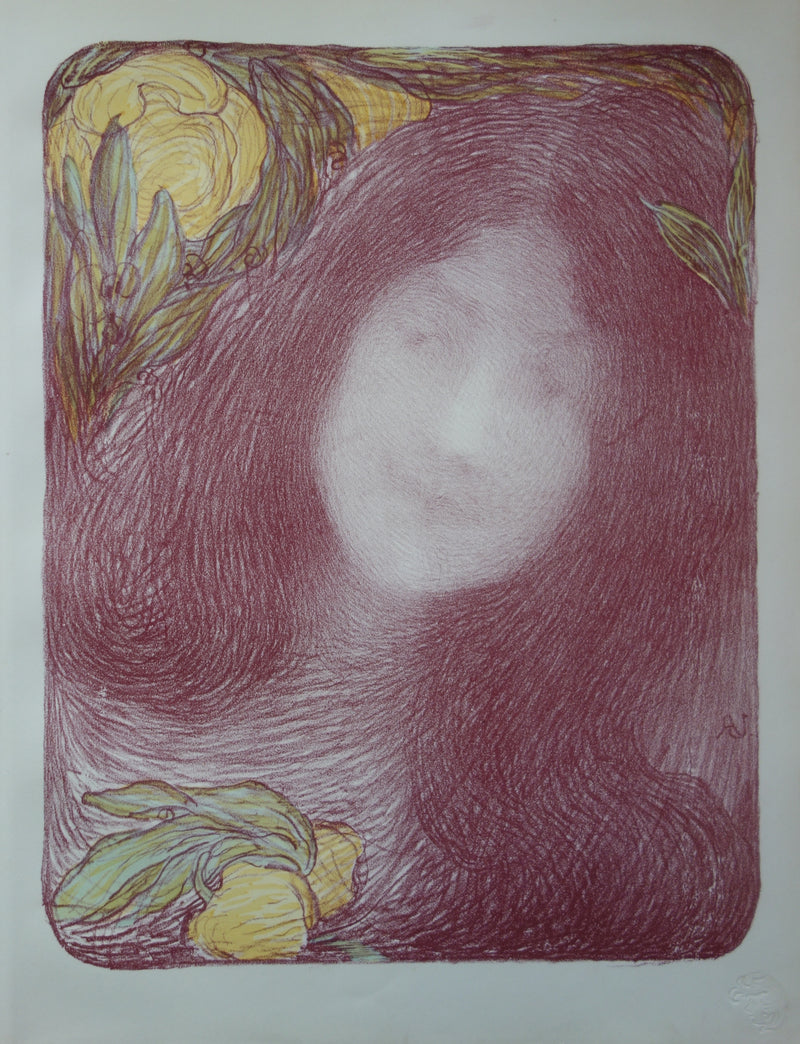 Edmond AMAN JEAN : Sous les fleurs, Lithographie originale signée