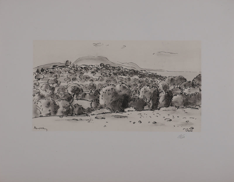 Jean MOREAU : Grèce, Vue sur mer en Crète, Lithographie originale signée