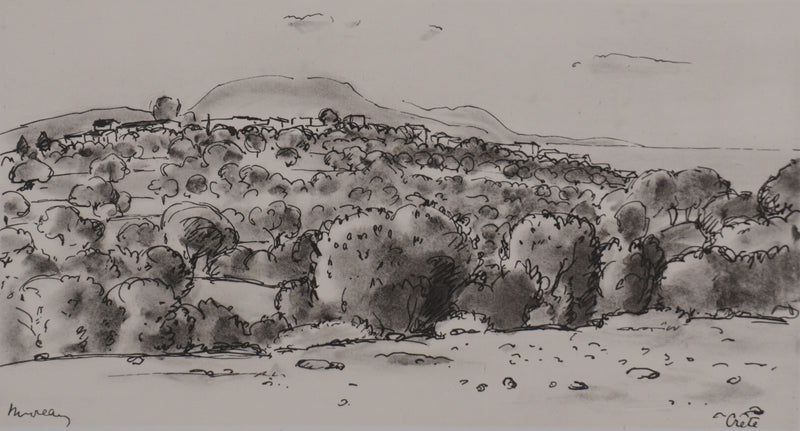 Jean MOREAU : Grèce, Vue sur mer en Crète, Lithographie originale signée
