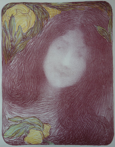 Edmond AMAN JEAN : Sous les fleurs, Lithographie originale signée
