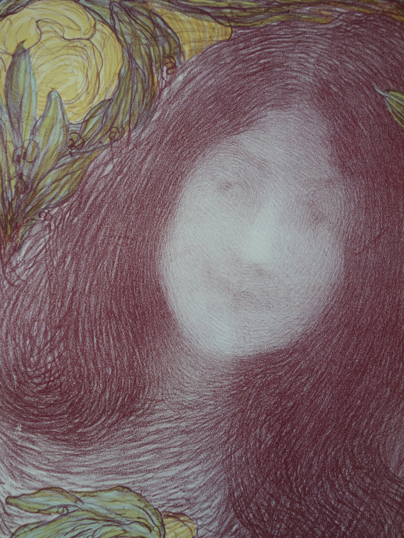 Edmond AMAN JEAN : Sous les fleurs, Lithographie originale signée