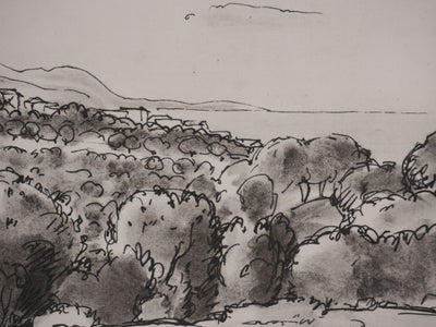 Jean MOREAU : Grèce, Vue sur mer en Crète, Lithographie originale signée