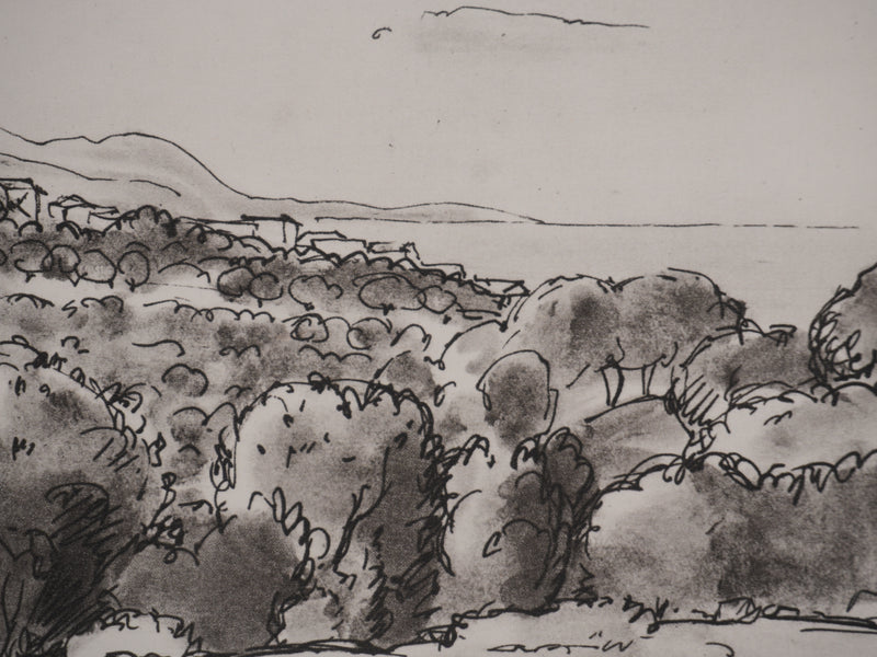 Jean MOREAU : Grèce, Vue sur mer en Crète, Lithographie originale signée