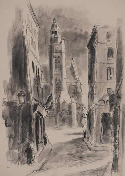 Berthold MAHN : Quartier Latin, Saint Etienne du Mont, Héliogravure signée