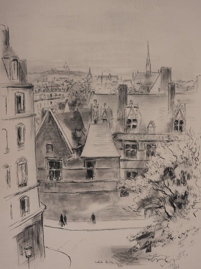 Berthold MAHN : Quartier Latin, Les toits parisiens, Héliogravure signée