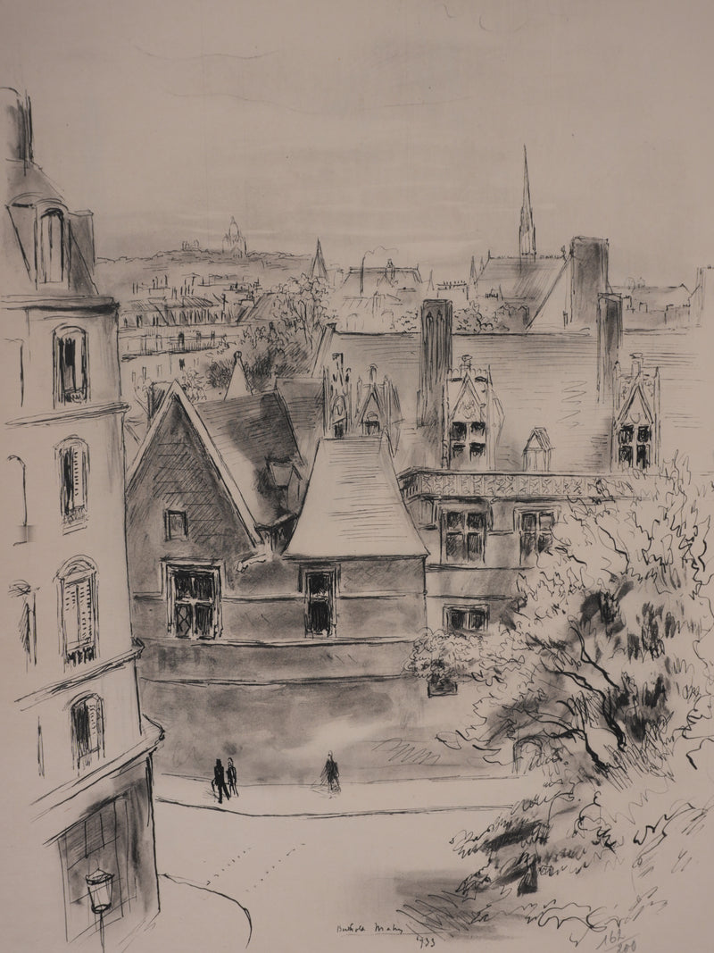Berthold MAHN : Quartier Latin, Les toits parisiens, Héliogravure signée