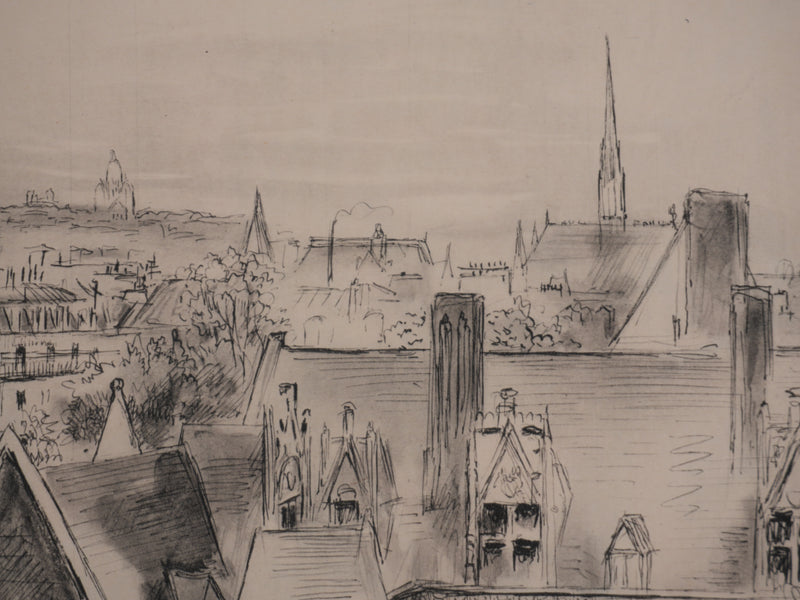 Berthold MAHN : Quartier Latin, Les toits parisiens, Héliogravure signée