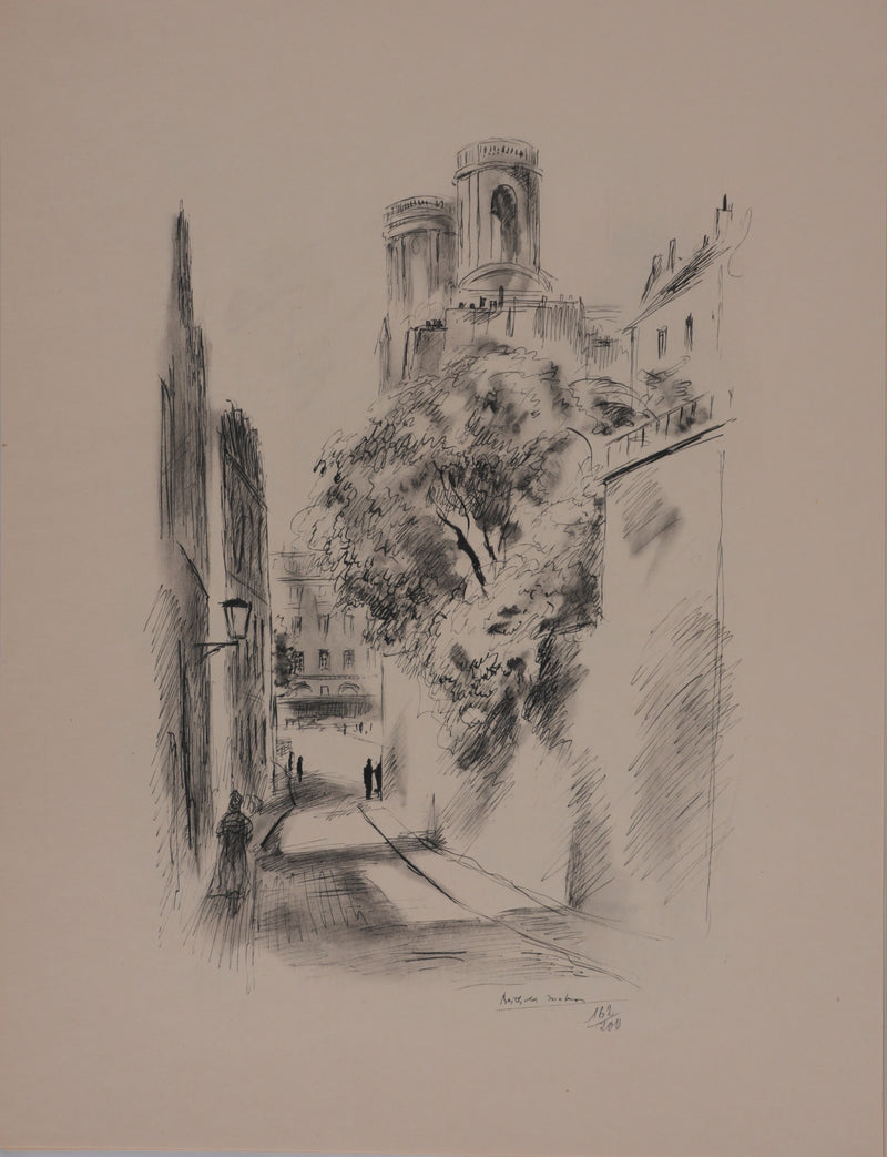 Berthold MAHN : Quartier Latin, Les promeneurs, Héliogravure signée