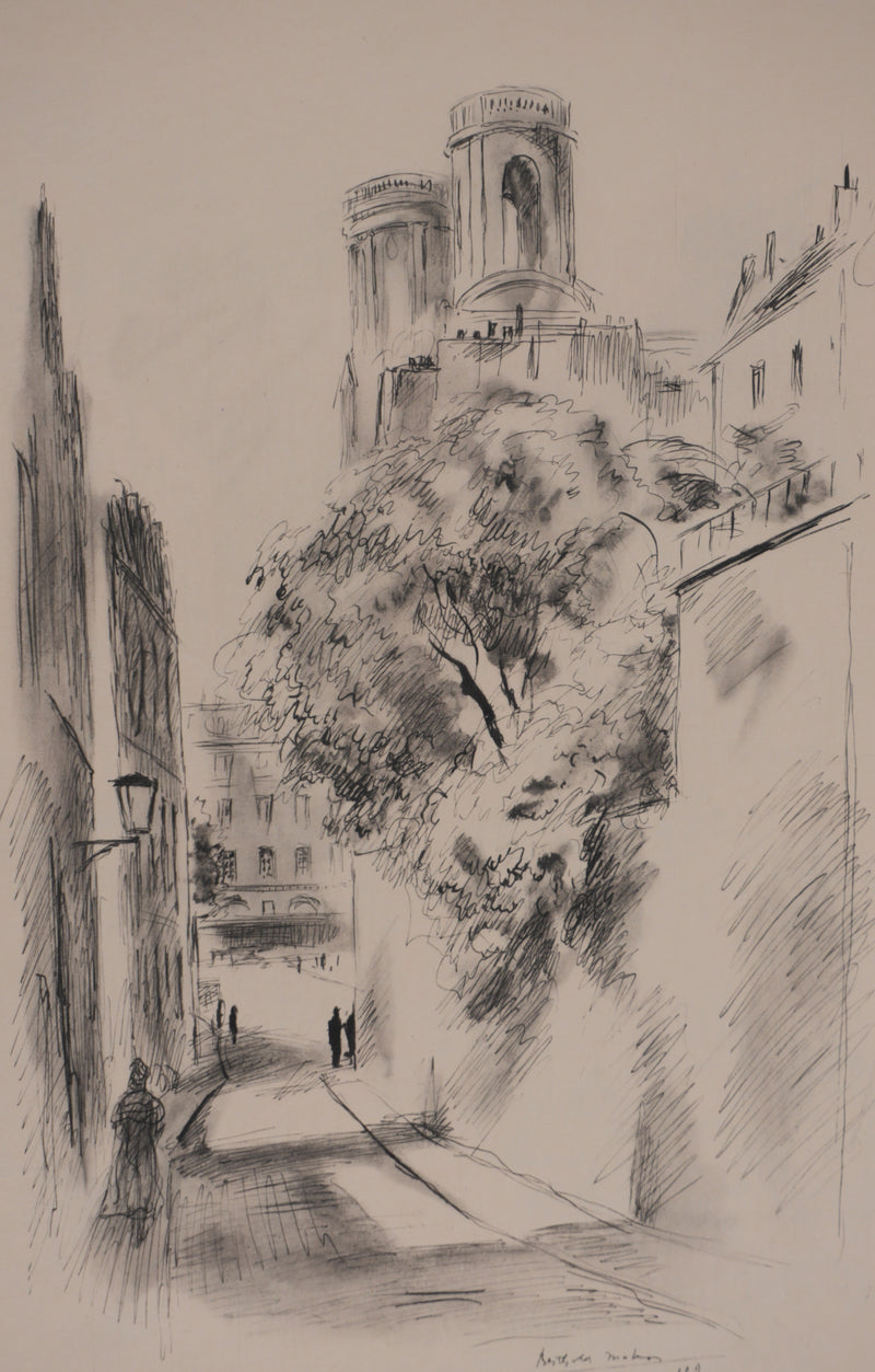 Berthold MAHN : Quartier Latin, Les promeneurs, Héliogravure signée