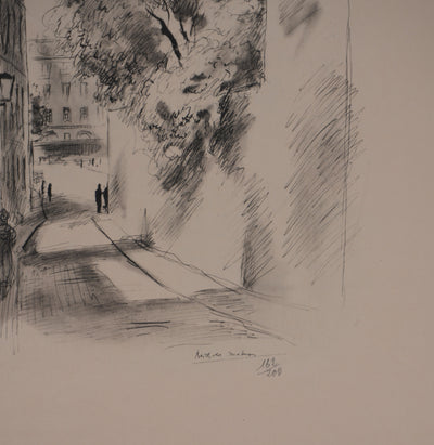 Berthold MAHN : Quartier Latin, Les promeneurs, Héliogravure signée