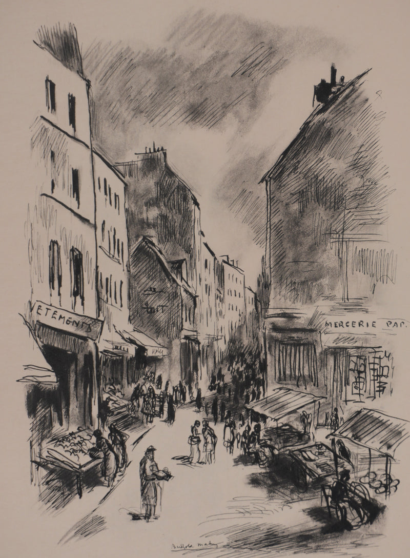 Berthold MAHN : Quartier Latin, Rue Mouffetard, Héliogravure signée
