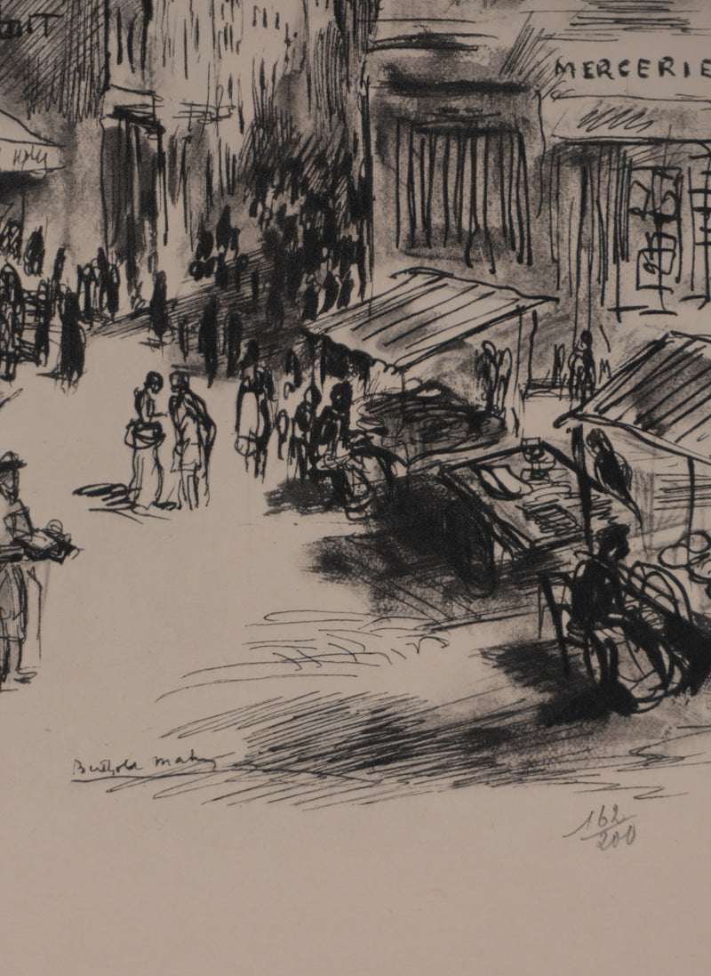Berthold MAHN : Quartier Latin, Rue Mouffetard, Héliogravure signée