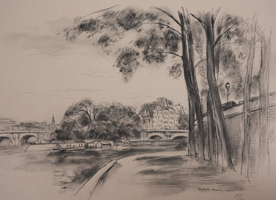 Berthold MAHN : Quartier Latin, Quai de Seine, Héliogravure signée