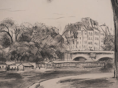 Berthold MAHN : Quartier Latin, Quai de Seine, Héliogravure signée
