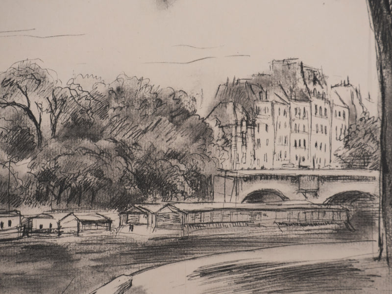 Berthold MAHN : Quartier Latin, Quai de Seine, Héliogravure signée