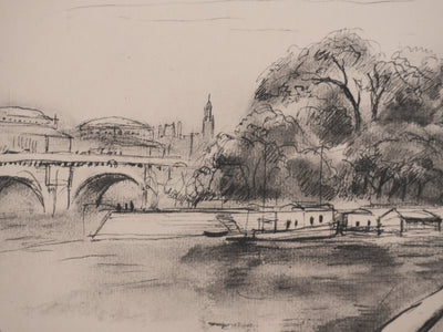 Berthold MAHN : Quartier Latin, Quai de Seine, Héliogravure signée