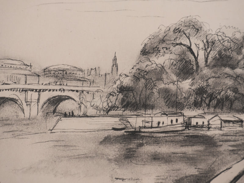Berthold MAHN : Quartier Latin, Quai de Seine, Héliogravure signée