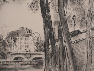 Berthold MAHN : Quartier Latin, Quai de Seine, Héliogravure signée