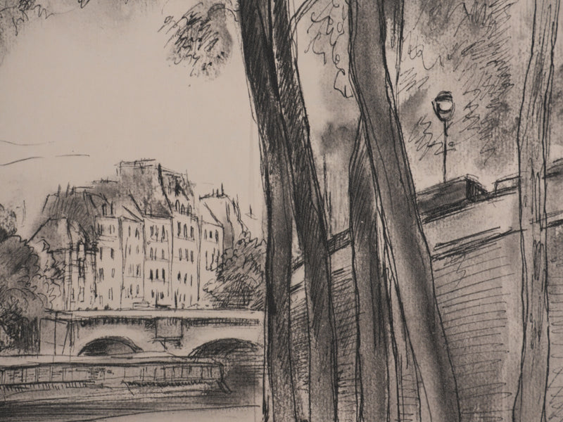 Berthold MAHN : Quartier Latin, Quai de Seine, Héliogravure signée