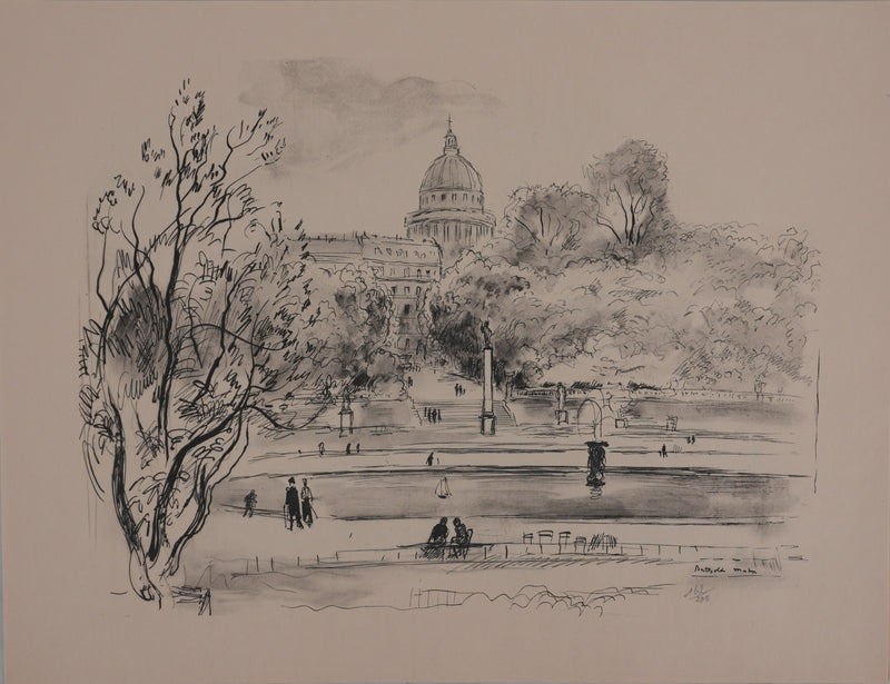 Berthold MAHN : Quartier Latin, Le parc du Luxembourg, Héliogravure signée