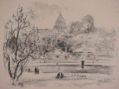 Berthold MAHN : Quartier Latin, Le parc du Luxembourg, Héliogravure signée