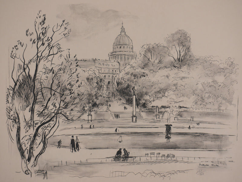 Berthold MAHN : Quartier Latin, Le parc du Luxembourg, Héliogravure signée