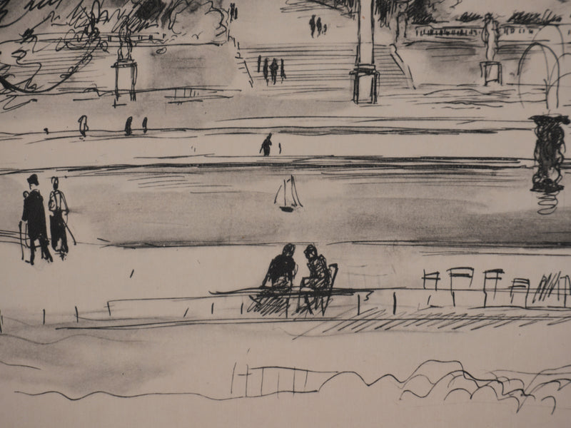 Berthold MAHN : Quartier Latin, Le parc du Luxembourg, Héliogravure signée
