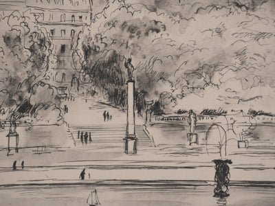 Berthold MAHN : Quartier Latin, Le parc du Luxembourg, Héliogravure signée
