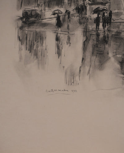 Berthold MAHN : Quartier Latin, La fontaine Saint-Michel, Héliogravure signée