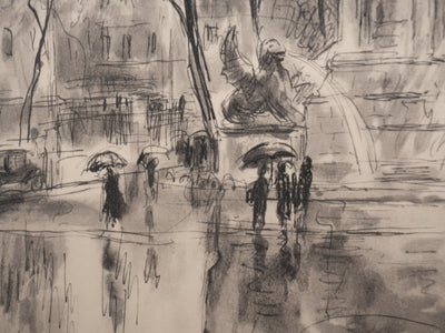 Berthold MAHN : Quartier Latin, La fontaine Saint-Michel, Héliogravure signée