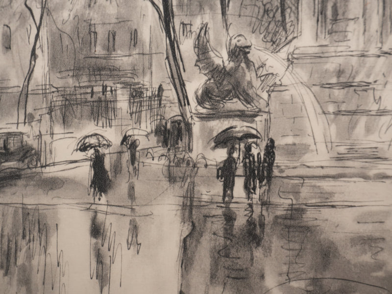 Berthold MAHN : Quartier Latin, La fontaine Saint-Michel, Héliogravure signée