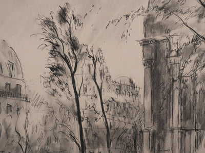 Berthold MAHN : Quartier Latin, La fontaine Saint-Michel, Héliogravure signée