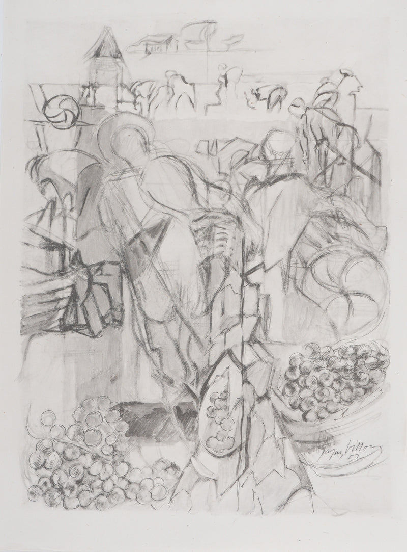 Jacques VILLON : Les vendanges (noir), Gravure originale signée