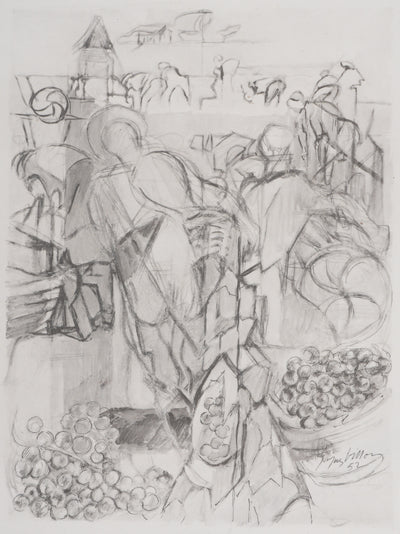 Jacques VILLON : Les vendanges (noir), Gravure originale signée