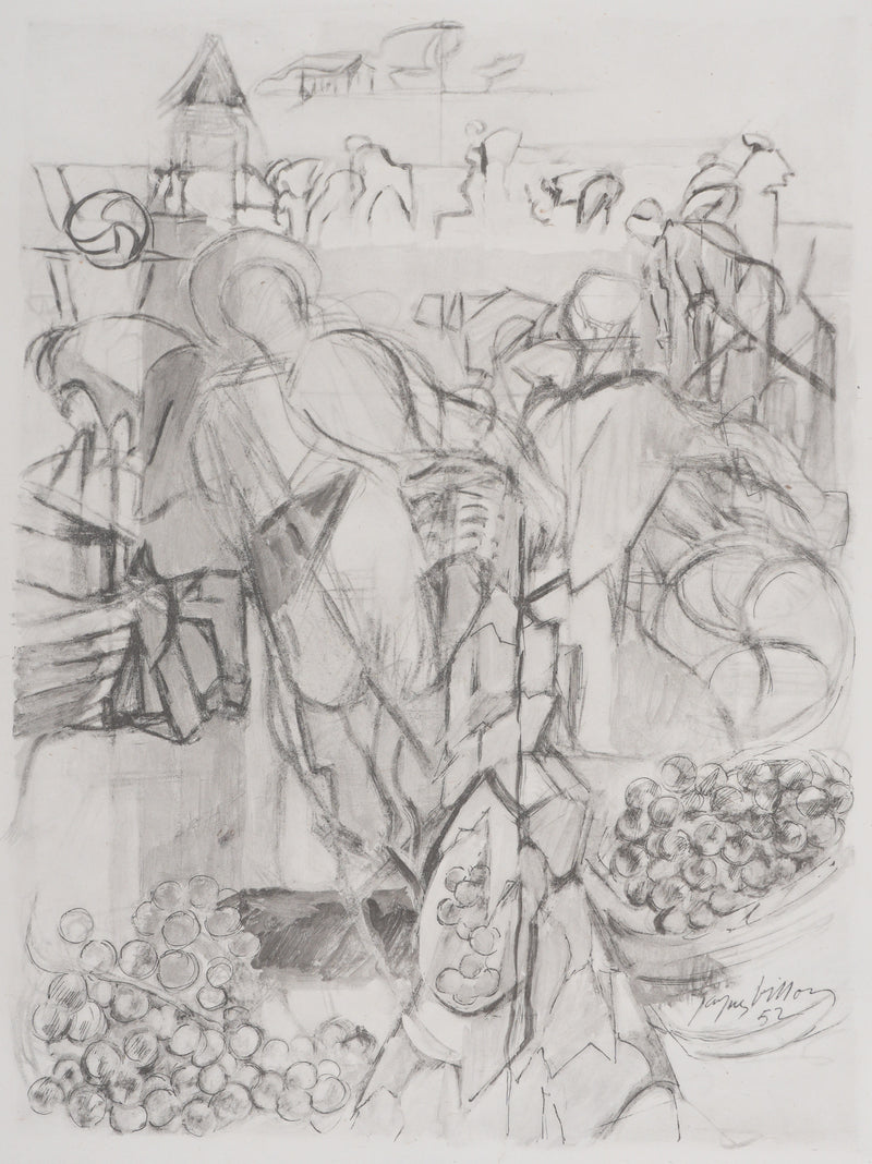 Jacques VILLON : Les vendanges (noir), Gravure originale signée