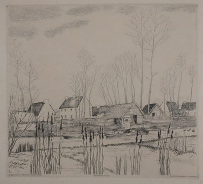 Jean-Emile LABOUREUR : Le marchand d'anguilles, Gravure originale signée